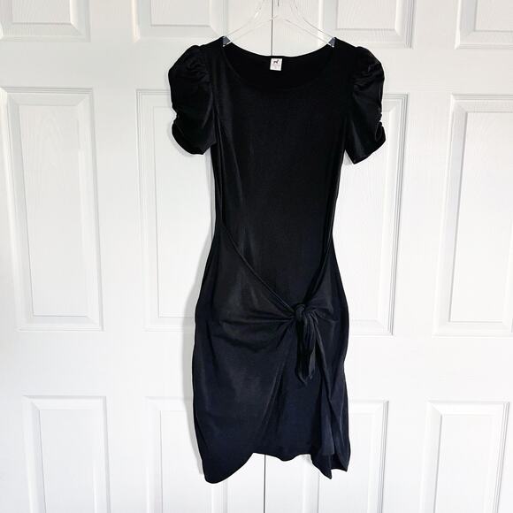 Peruvian Connection Black Short Puff Sleeves Sarong Tie Dress - Picture 2 of 7